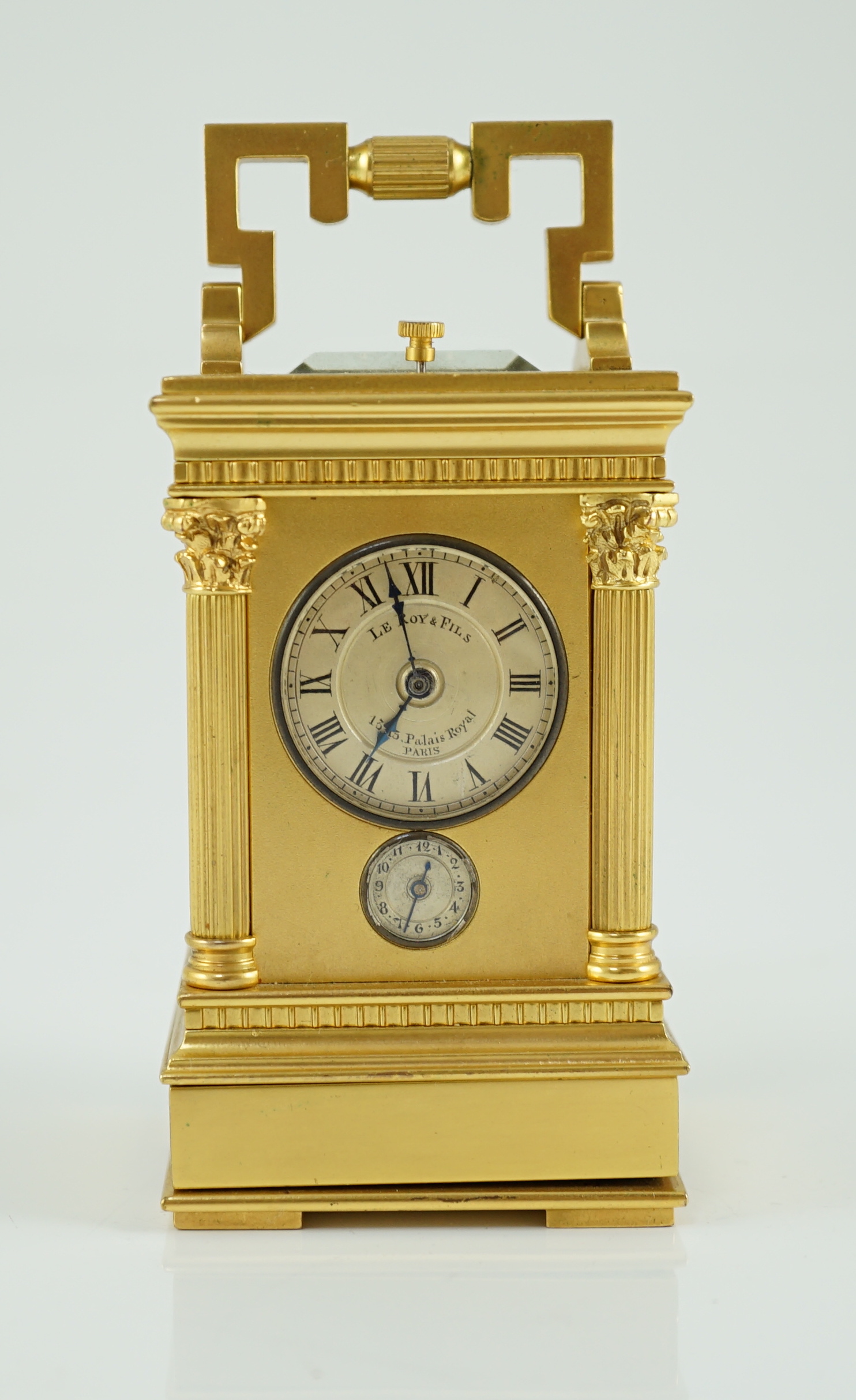 Le Roy & Fils, Palais Royal, Paris. A late 19th century French miniature hour repeating carriage alarm clock